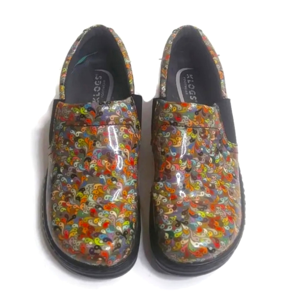KLOGS Naples Leather Comfort Clogs with Goring in Multi Paisley Womens Size 9.5M